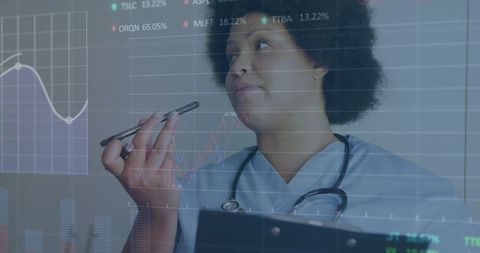 Healthcare clinician using smartphone with hud data overlay updating ehr records