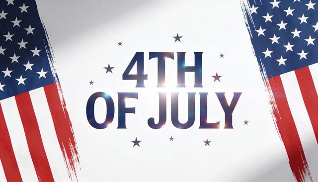 4th of july typography celebrating with painted american flag brushstrokes and stars
