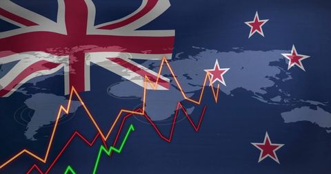 New Zealand Finance Growth with Rising Graph and World Map