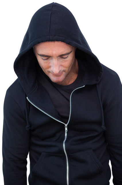 Pensive Man in Black Hoodie on Transparent Background - Download Free Stock Videos Pikwizard.com