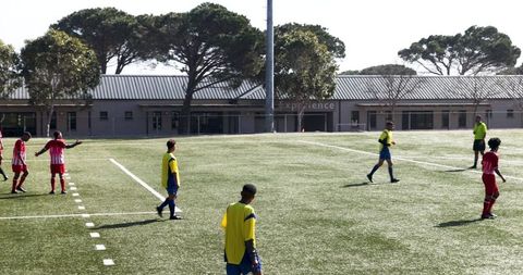 Young Soccer Players in Practice Game on Sunny Field
