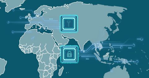 Digital Global Network with Security Icons on World Map - Download Free Stock Images Pikwizard.com