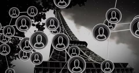 Monochrome Network Links Over Eiffel Tower
