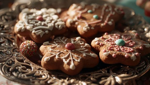 Festive Gingerbread Cookies with Ornate Icing and Decorations