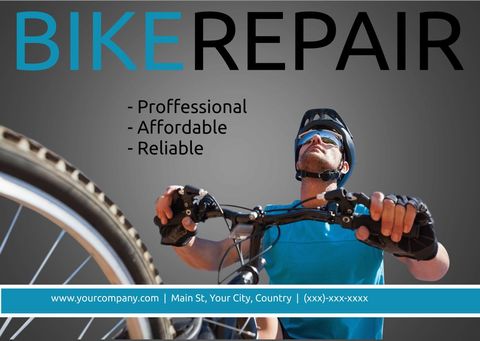 Cyclist promoting bike repair services emphasizing reliability