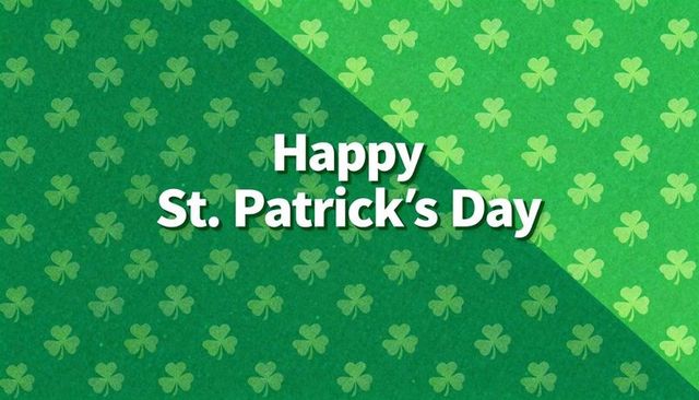 Celebrating st. Patrick's day with green shamrock pattern, diagonal band and bold headline