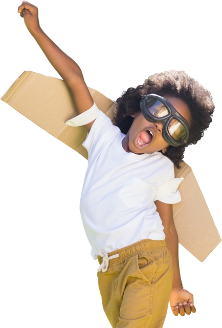 Transparent background of boy playing pilot, cardboard wings and goggles - Download Free Stock Videos Pikwizard.com