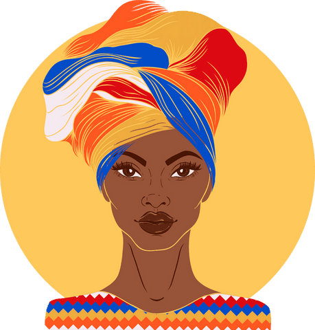 Vibrant multicultural woman with colorful headscarf on transparent background