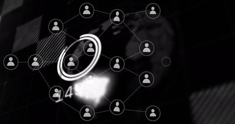 Digital social network visualizing connected user nodes and highlighting hub with glow