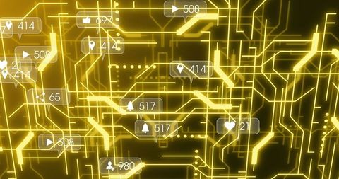 Digital Interface with Social Media Notifications on Network Grid