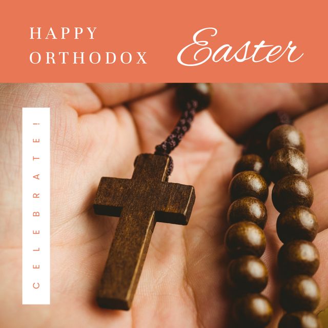 Happy Orthodox Easter Celebration with Rosary Beads in Hand - Download Free Stock Templates Pikwizard.com