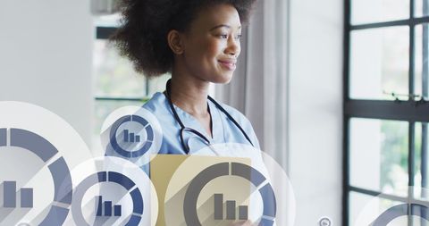 Empowered African American Female Doctor Analyzing Medical Data