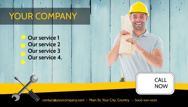 Smiling Worker Promotes Construction Services - Download Free Stock Templates Pikwizard.com