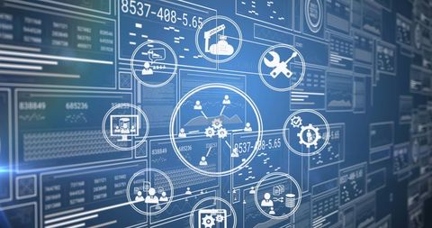 Digital Data Processing Interface with Business Icons - Download Free Stock Images Pikwizard.com