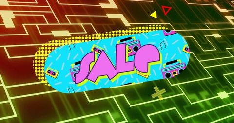 Dynamic cyberpunk sale banner with neon retro elements