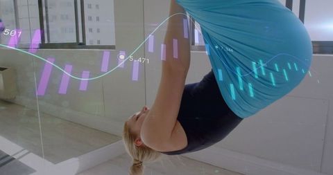 Pregnant Woman Practicing Yoga Inversion with Holographic Data