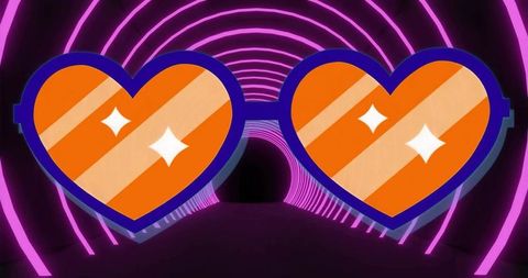 Heart-shaped sunglasses in neon tunnels radiating futuristic vibes