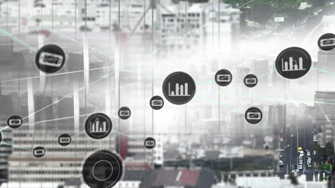 Futuristic Digital Network Illustrated Over Urban Cityscape