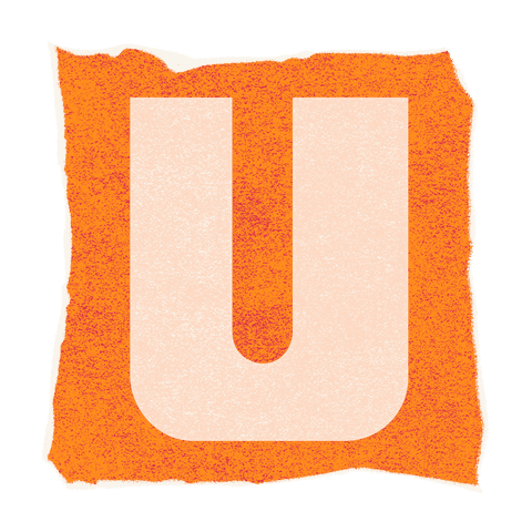 Transparent letter u on orange textured background square design