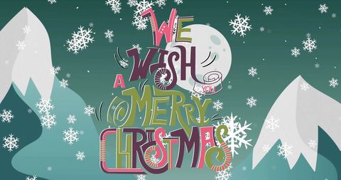 Festive christmas greeting with snowflakes and winter landscape