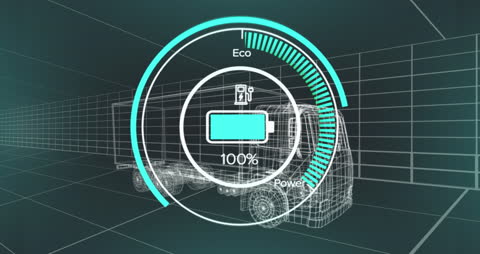 Futuristic Electric Truck Grid with Battery Level Display