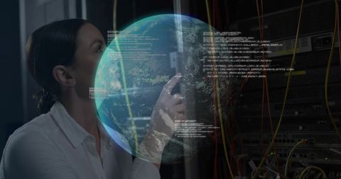 Interactive Technology Professional Analyzing Holographic Data World