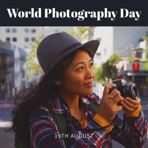 Asian Woman Joyfully Celebrating World Photography Day Outdoors