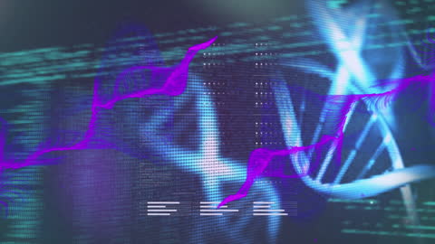 Digital DNA Strand with Glowing Data Overlay Art