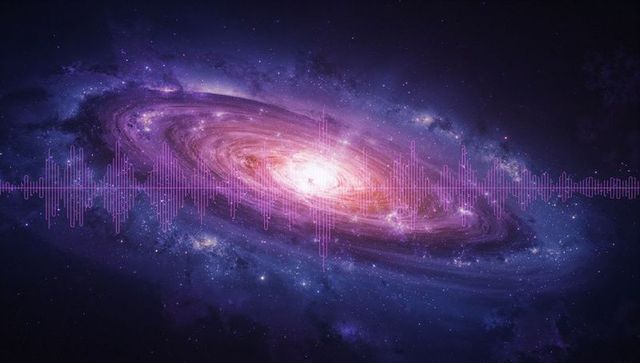 Vibrant Galaxy with Audio Waveform Overlay in Deep Space Mishmash