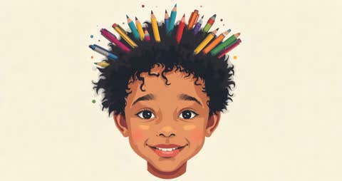 Creative Portrait of Child with Pencils as Crown