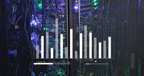 Financial Data Animated Overlay on Server Rack with Lights