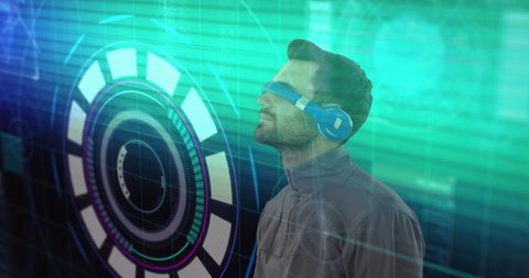 Man Interacting With Virtual Reality Interface in Digital Data Environment - Download Free Stock Images Pikwizard.com