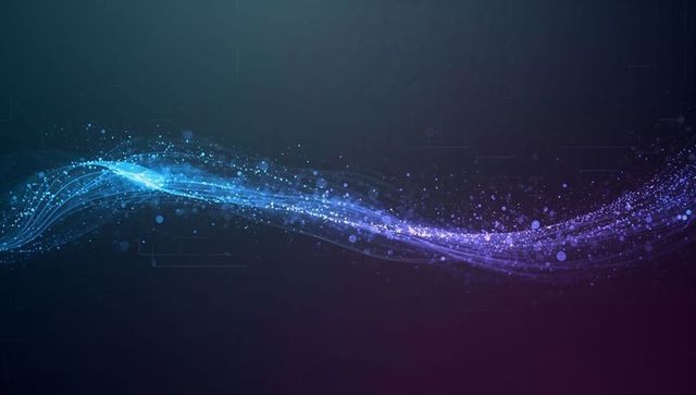 Flowing Neon Particle Ribbon in Blue and Violet on Dark Gradient Background for Technology