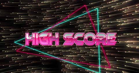 High Score Text with Neon Triangle and Light Trails Design