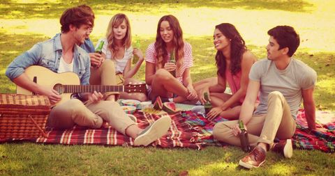 Young Adults Enjoying Relaxed Picnic with Guitar in the Park - Download Free Stock Images Pikwizard.com