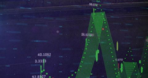 Dynamic financial data visualization on blue background