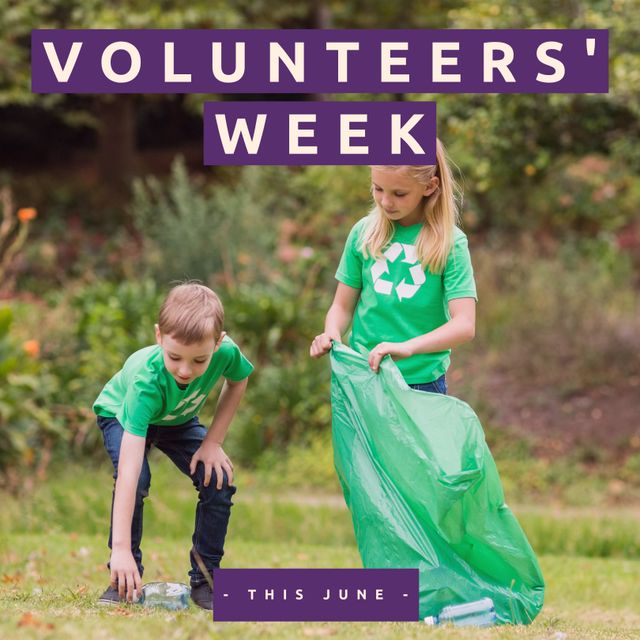 Children Collecting Rubbish in Park during Volunteers' Week - Download Free Stock Templates Pikwizard.com