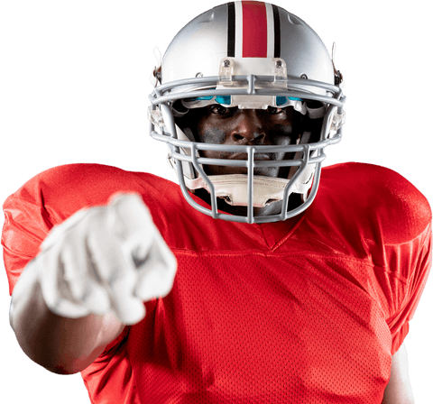 Transparent american football player pointing in team uniform