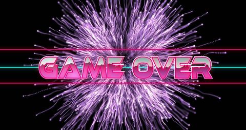Game Over Text with Metallic Pink Effect Over Fireworks