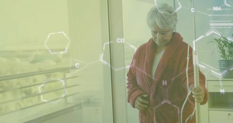 Senior woman navigating healthcare through technology interfaces