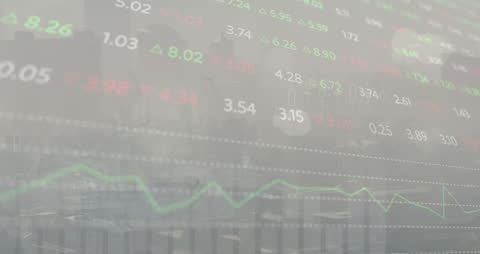 Cityscape Overlaid with Financial Data Displays Economic Trends