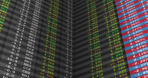 Digitally generated global stock market data displayed