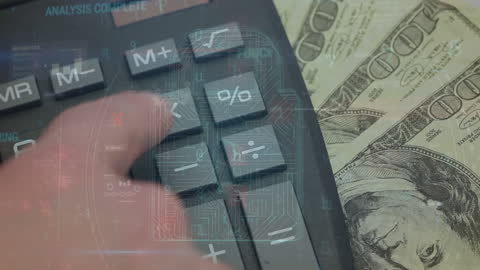 Calculator with Banknotes Digital Data Animation