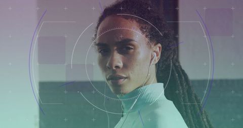 Digital Interface of Athlete Woman with Earphones