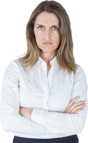 Transparent Businesswoman with Arms Crossed Displaying Sadness