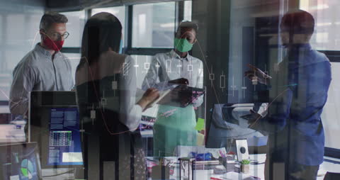 Business Meeting with Digital Data Overlay Visualizations