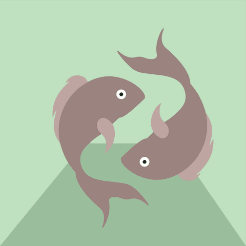 Two muted mauve fish circling on transparent background