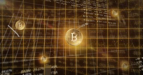 Bitcoin cryptocurrency over digital trading charts