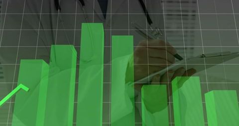 Medical Professional Analyzing Market Data with Digital Interface