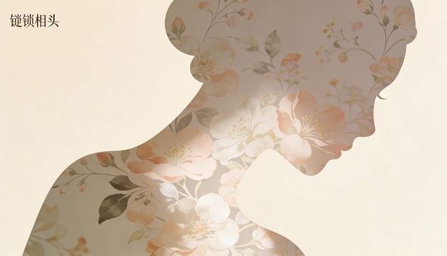 Silhouette woman featuring floral cutout pattern with soft shadow on cream background